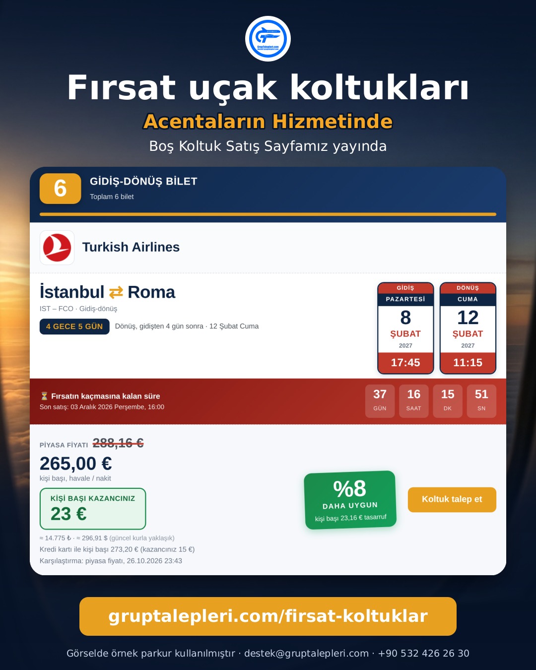 Fırsat Uçak Koltukları: Acentaların Hizmetinde, Boş Koltuk Satış Sayfamız Yayında